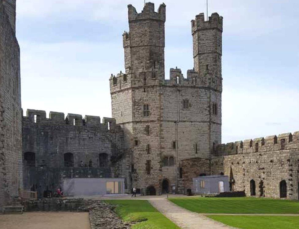 Artist impression of temporary buildings inside Caernarfon Castle