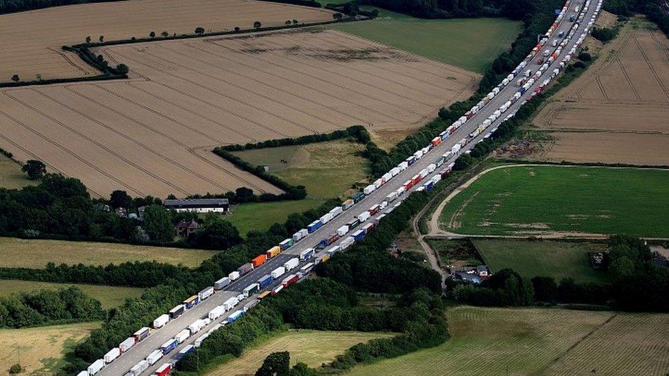 Lorries backed up on the M20 in 2015