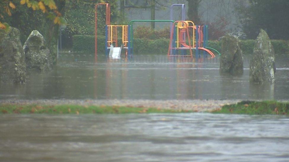 Playground submerged in Llanrwst