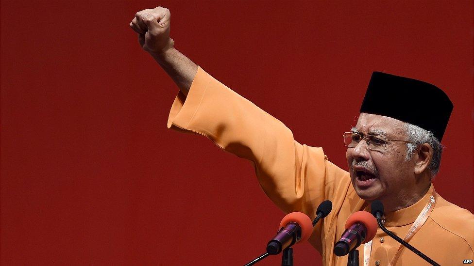 Malaysian Prime Minister Najib Razak addresses delegates during the annual congress of his ruling party in Kuala Lumpur - 27 November 2014