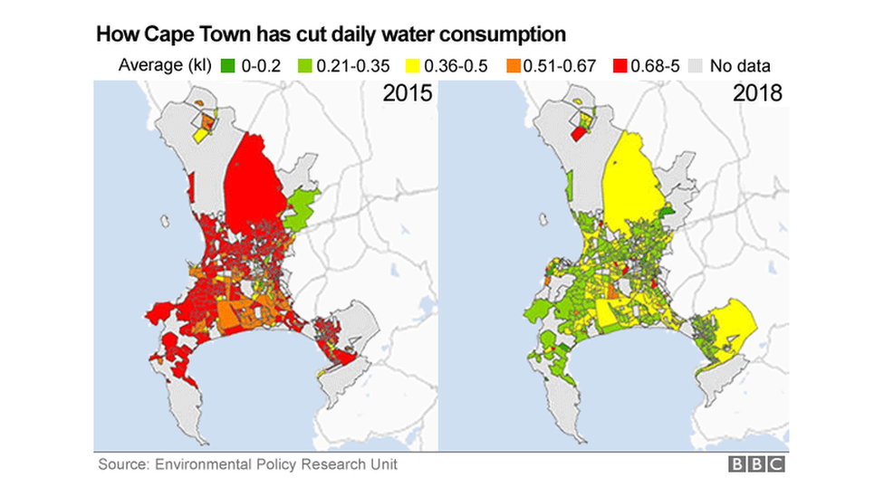 A map showing Cape Town's water use