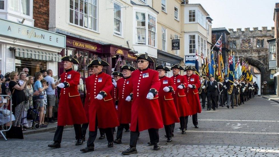 The British Army of members of the armed forces marching through Salisbury