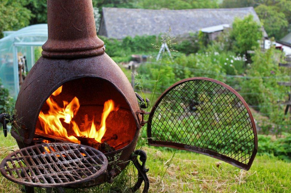 Chiminea aflame