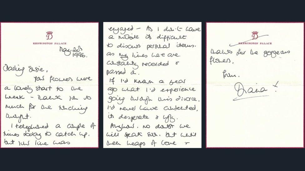 A letter written by Princess Diana