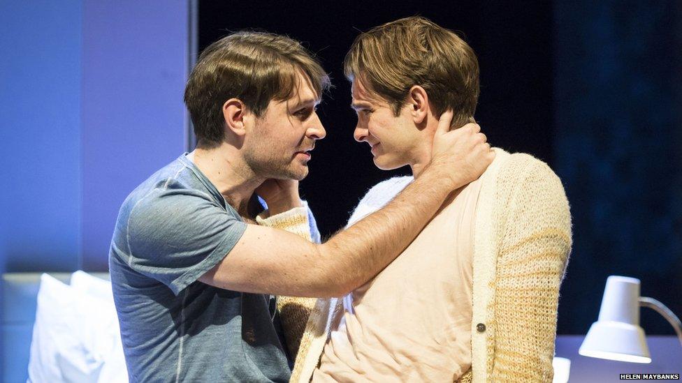 James McArdle (l) plays the boyfriend of Andrew's character, Prior Walter