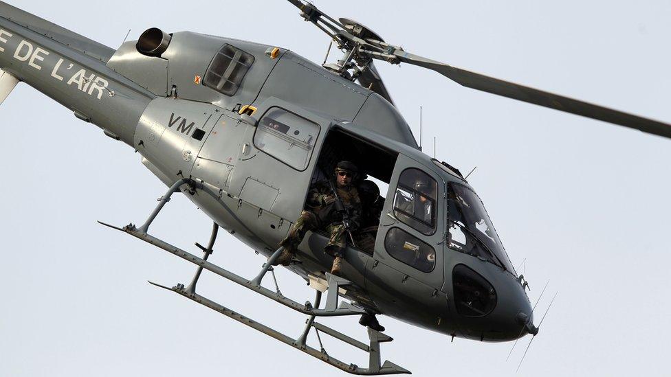 A military helicopter Fennec flies during a military drill of the "Serpentex" air forces with the participation of 12 nations including 10 from Nato