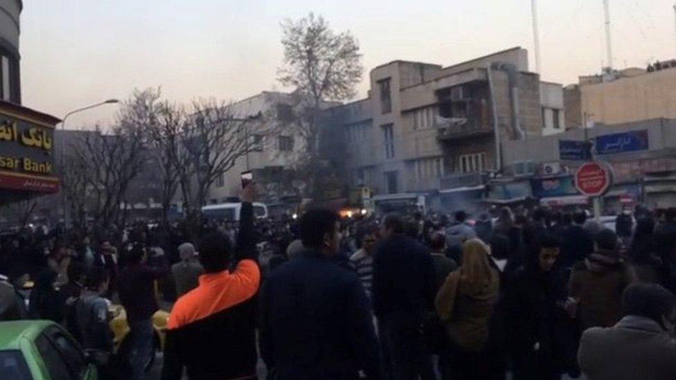 People protest in Tehran, Iran on 30 December 2017