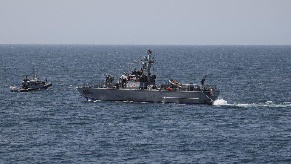 File photo showing Israeli navy boats in the Mediterranean Sea close to the border with Lebanon (4 May 2021)