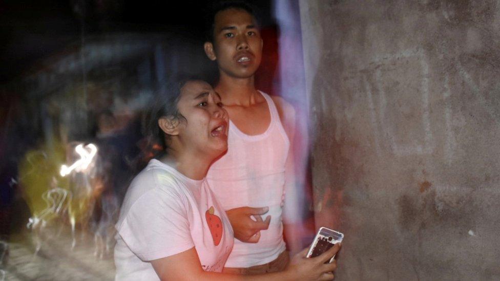 People react to the earthquake in Mataram, Lombok - 5 August