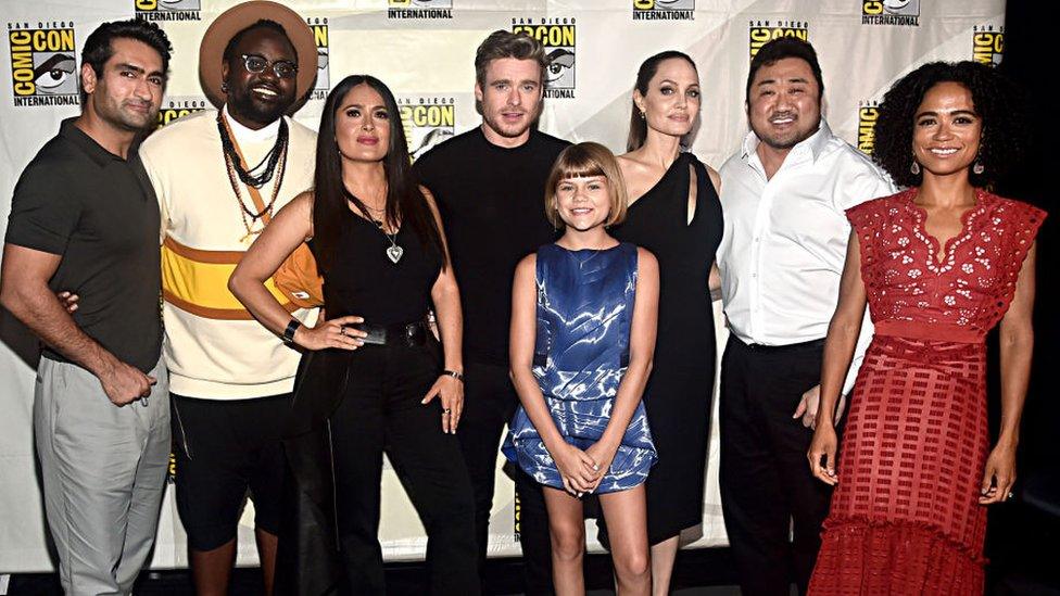 The Eternals stars Kumail Nanjiani, Brian Tyree Henry, Salma Hayek, Richard Madden, Lia McHugh, Angelina Jolie, Don Lee and Lauren Ridloff