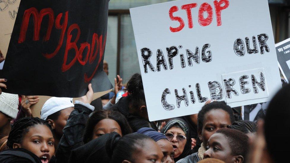 Women picket during the #TotalShutDown march against gender-based violence on August 01, 2018 in Cape Town, South Africa. Thousands of women across the country embarked on the