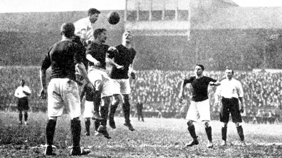 Vivian Woodward pictured scoring for England against Scotland in 1903