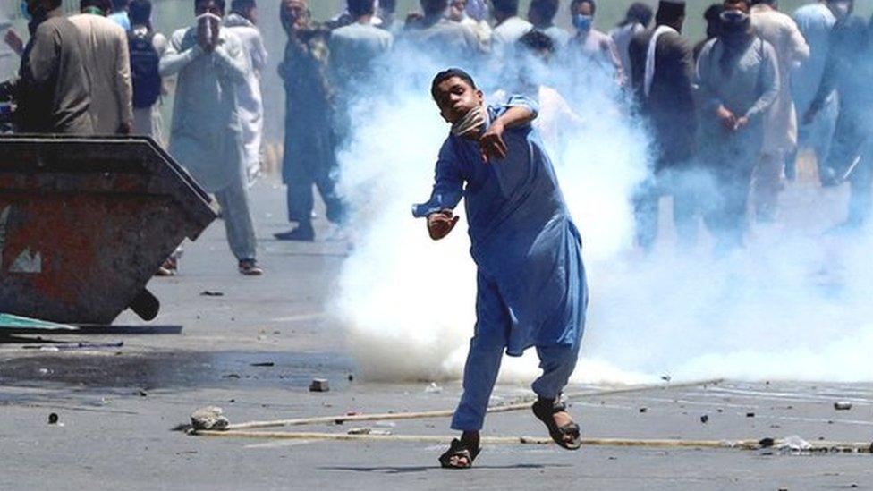 Thousands of Imran Khan supporters took to the streets following the brief arrest of the former Pakistani prime minister on 9 May