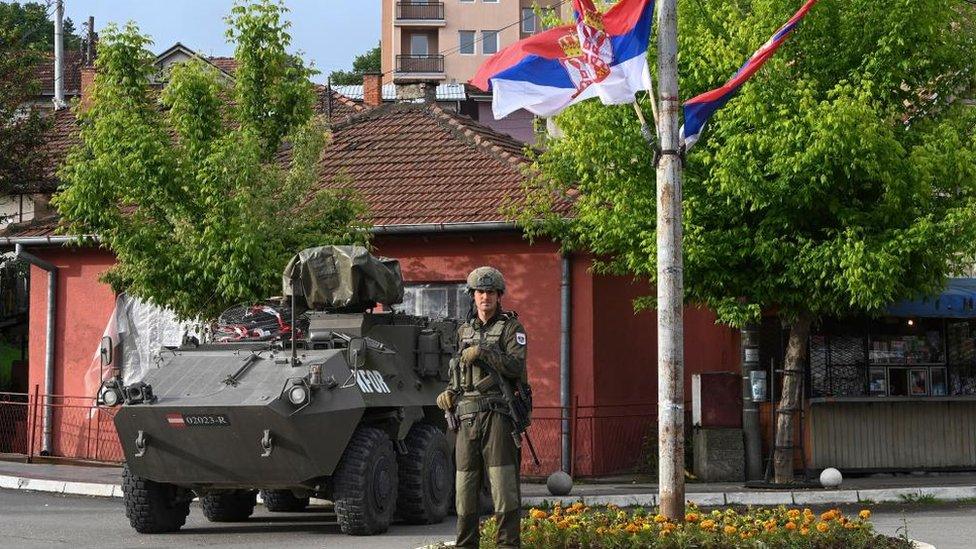 Nato peacekeepers in the northern Kosovo town of Zvecan , 1 june