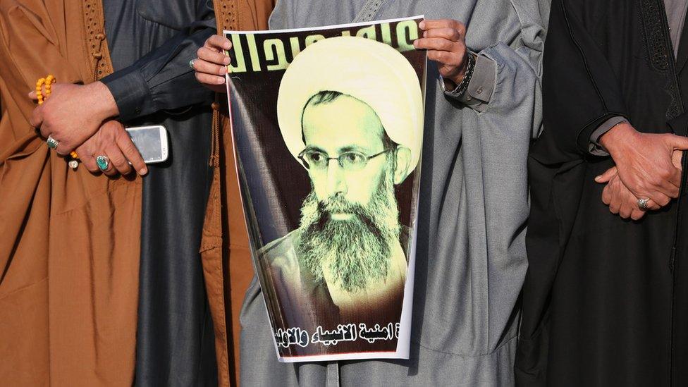 Iraqi Shia Muslims protest the death of Sheikh Nimr al-Nimr