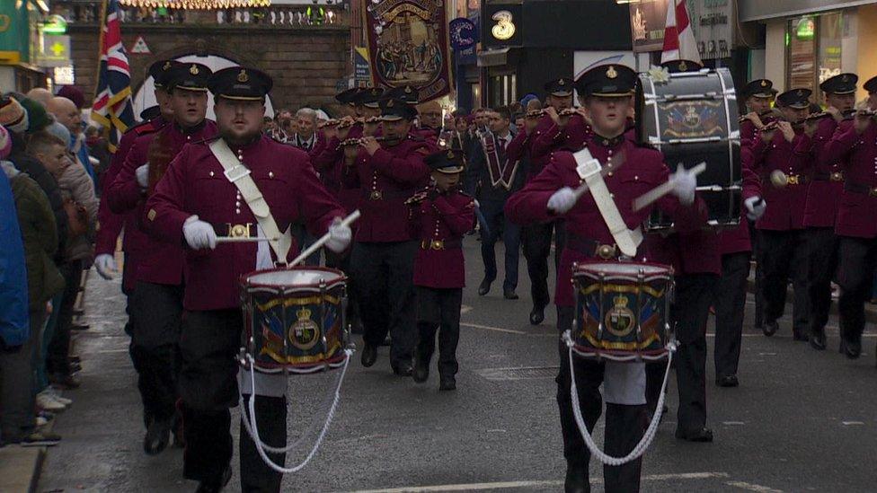 Band taking part in the annual Lundy parade in Londonderry