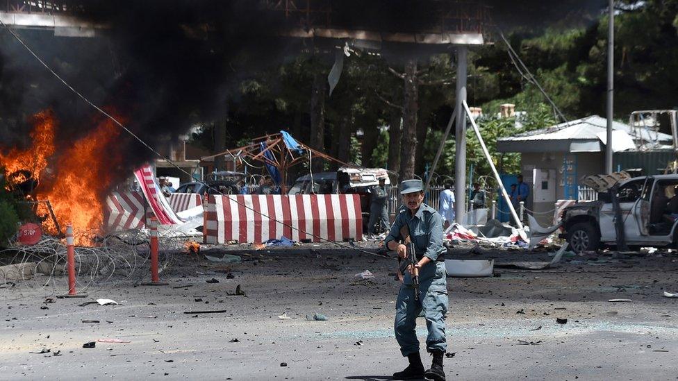 Site of huge blast which struck near the entrance of Kabul's international airport