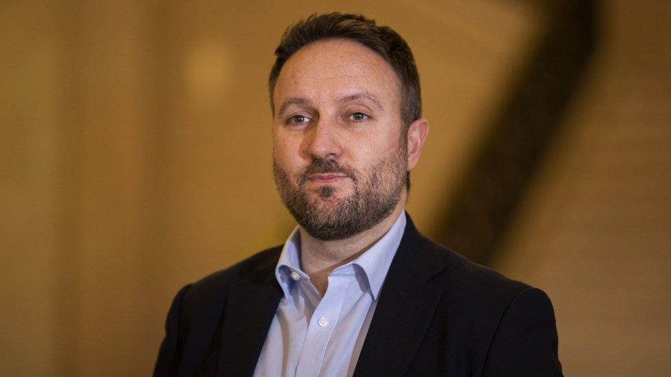 Alliance Party of NI MLA Chris Lyttle during a press conference in the Great Hall of Parliament Buildings at Stormont. PA Photo. Picture date: Monday February 14 2021