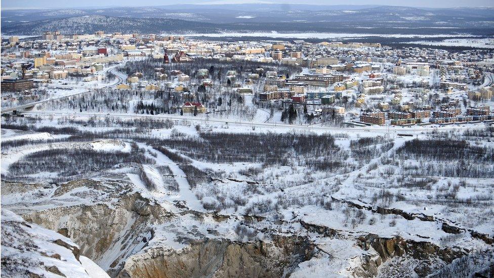 Big mine next with the town of Kiruna in the distance