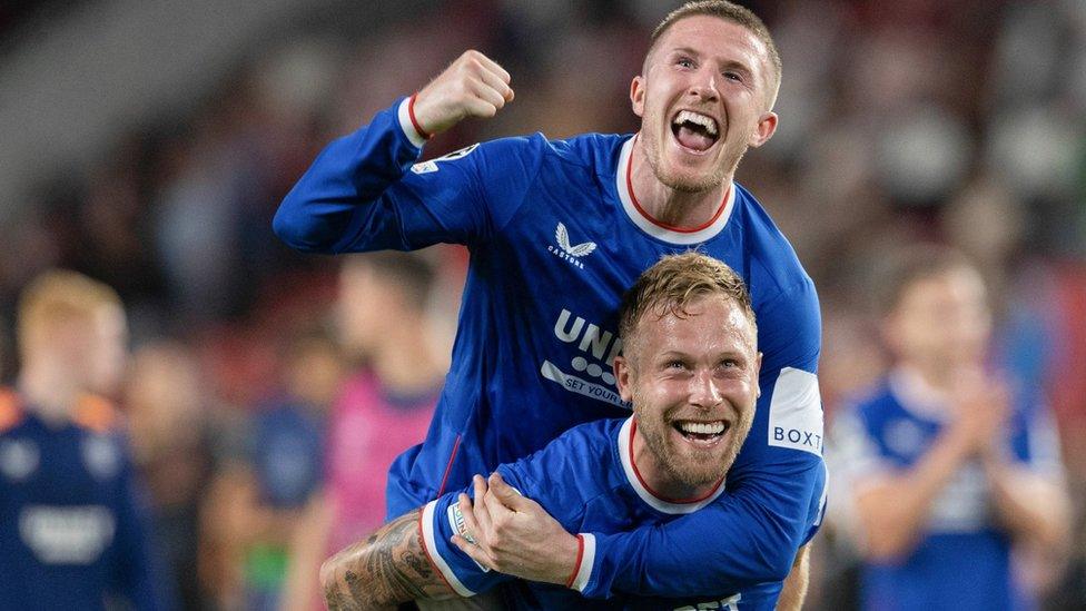 Rangers players celebrate