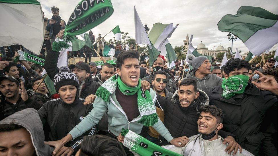 CS Chebba fans demonstrate outside a governmental building in Tunis - 10 December 2020