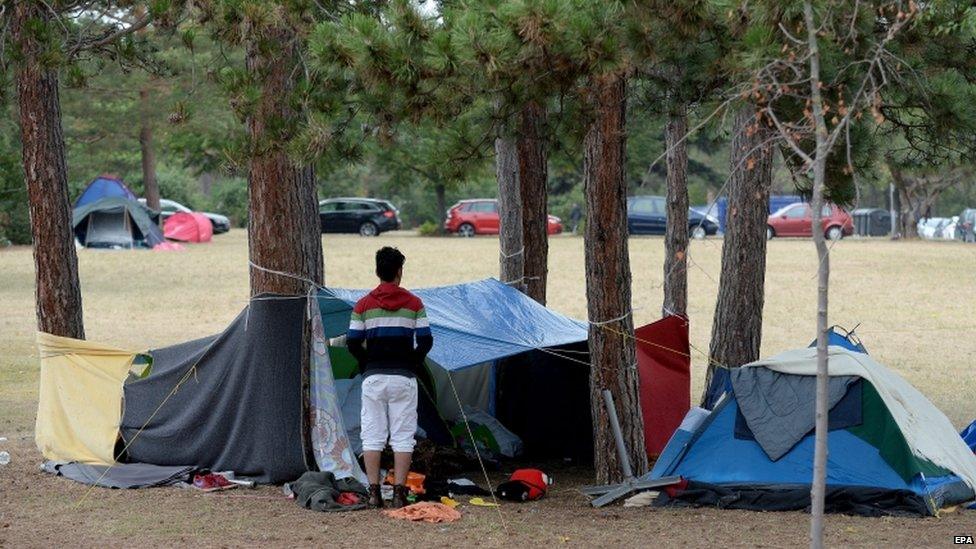 Migrants at the Traiskirchen asylum processing camp (18 August)