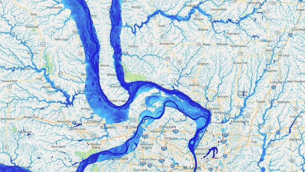 Flooding map centred on the area around St Louis (c) Oliver Wing