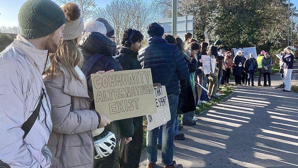 Protesters outside Campsfield immigration detention centre