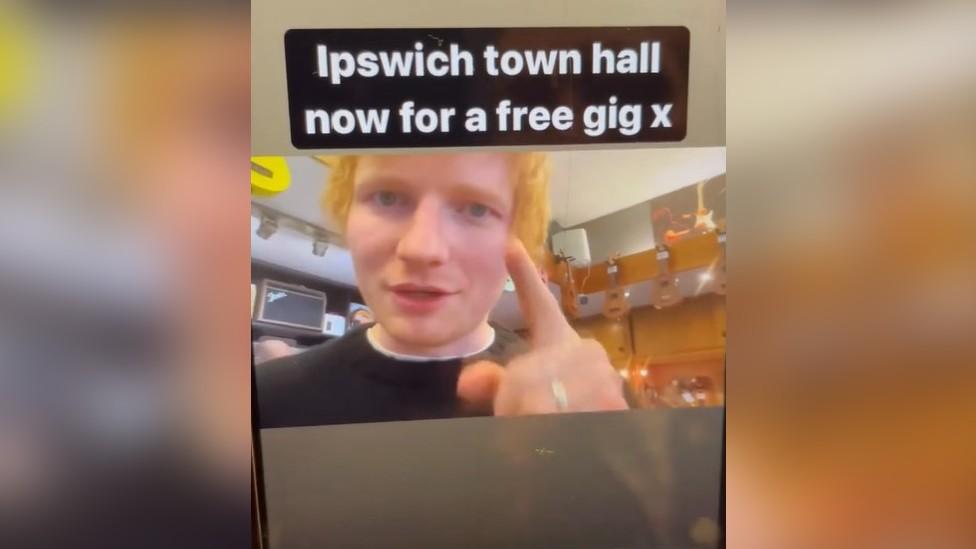 Ed Sheeran posting on Instagram about Ipswich gig