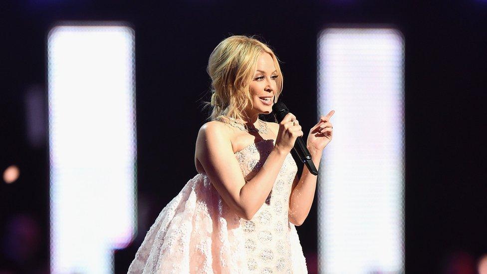 Kylie Minogue on stage at the 2016 BRIT Awards.