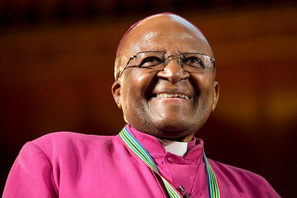 Former archbishop Desmond Tutu at a ceremony receiving the 2013 Templeton Prize at the Guildhall in London, UK.