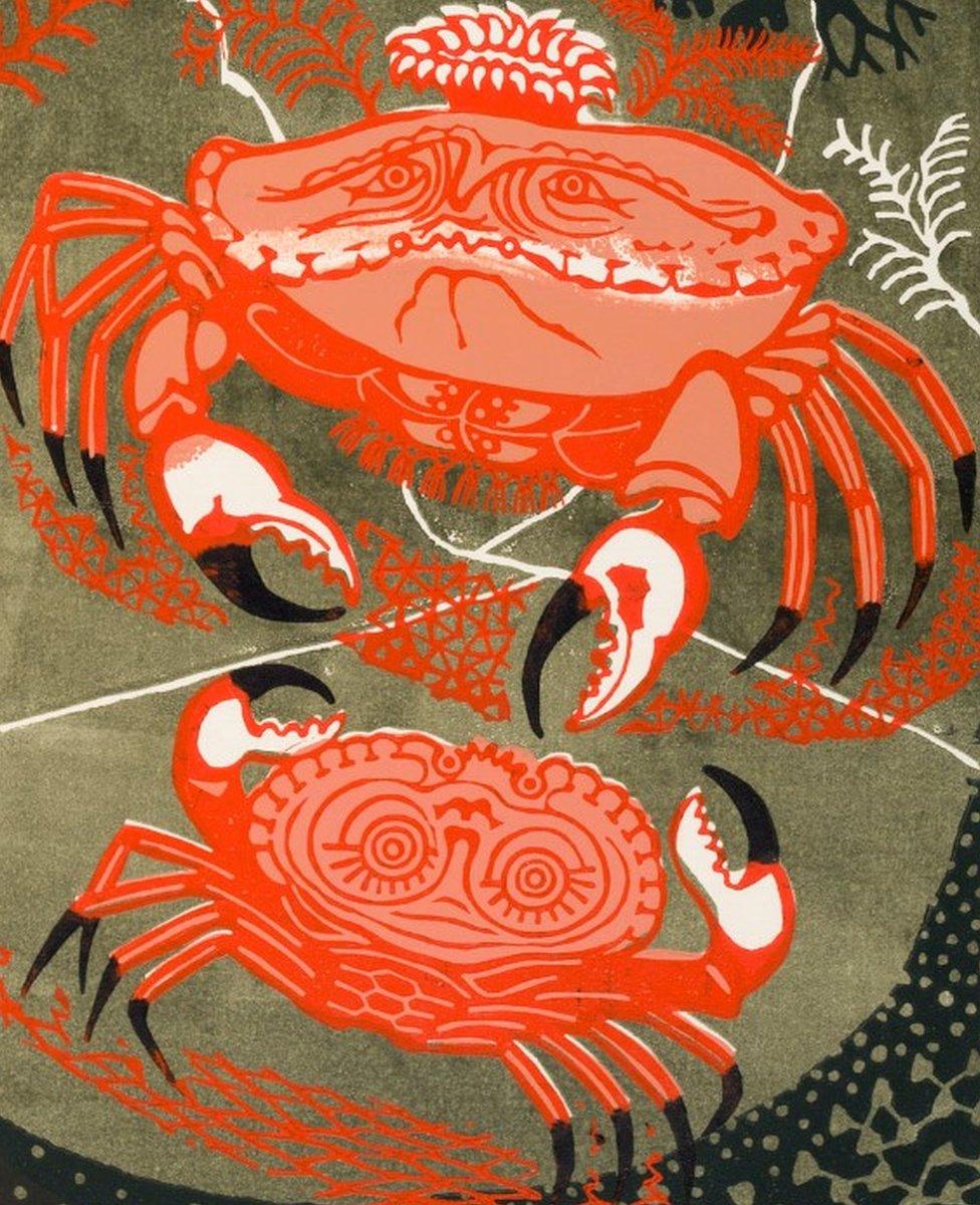 Edward Bawden (1903—1989) Aesop's Fables: An Old Crab and a Young, 1970, print.