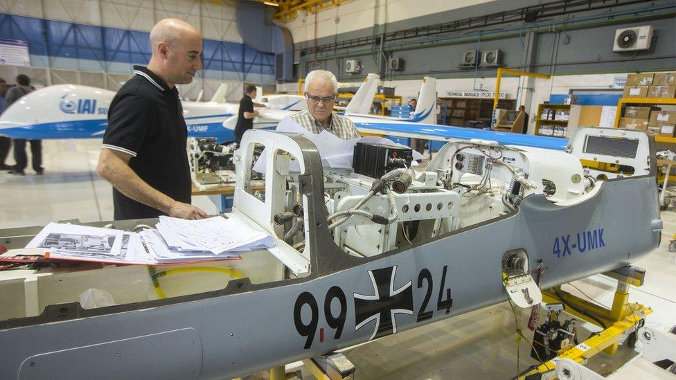 Technicians at an Israeli drone company