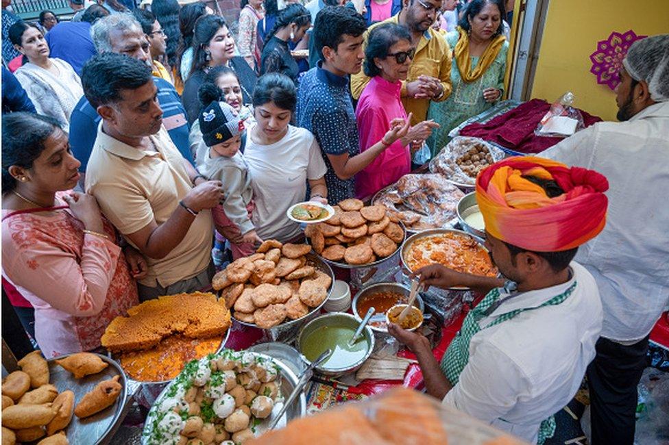 A crowded Rajasthan food stall at Saras Food Festival organized by Ministry of Rural Development at Baba Kharak Singh Marg, Connaught Place