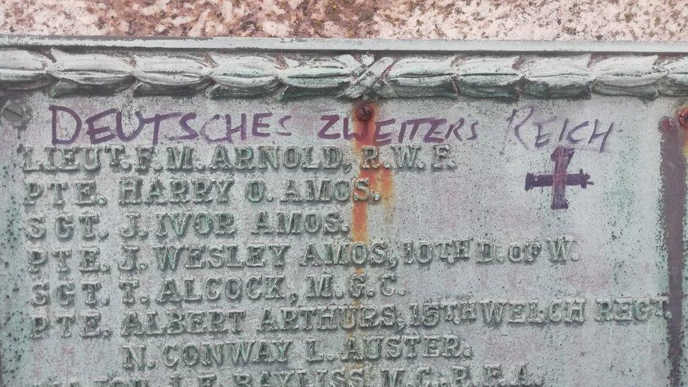 Nazi graffiti on the war memorial