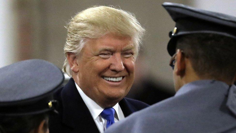 Donald Trump greets Army Cadets at a college football game in Baltimore on Saturday