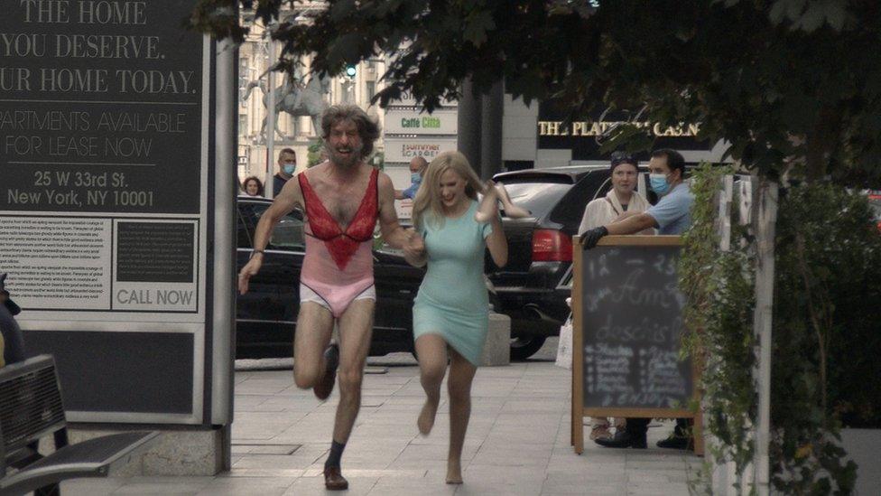 Sacha Baron Cohen and Maria Bakalova in Borat Subsequent Moviefilm