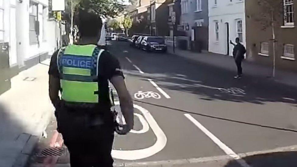 A police officer at the scene in Dorset Road