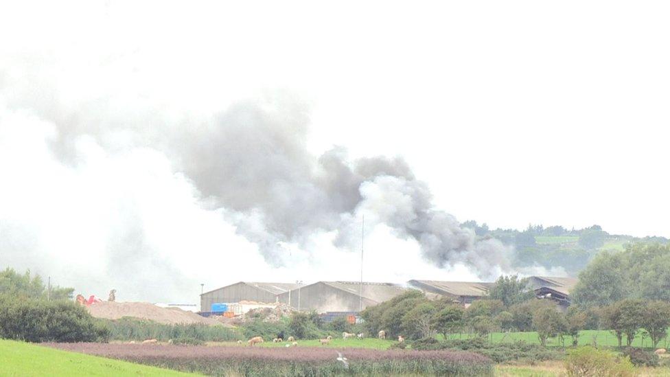 The blaze that has broken out at a recycling plant on the Downpatrick Road in Killough, County Down