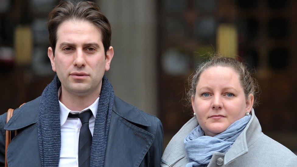 Rebecca Steinfeld and Charles Keidan outside the Royal Courts of Justice