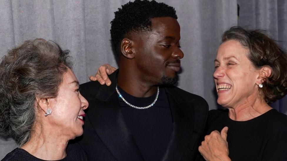 (Left to right) Yuh-Jung Youn, Daniel Kaluuya and Frances McDormand