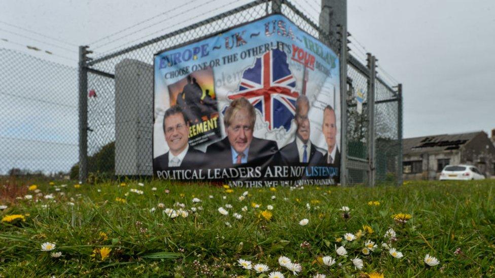 Unionist banner protesting against Northern Ireland Protocol