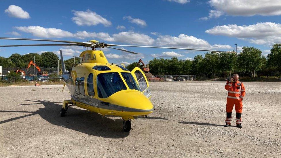 Air ambulance on ground at City Link