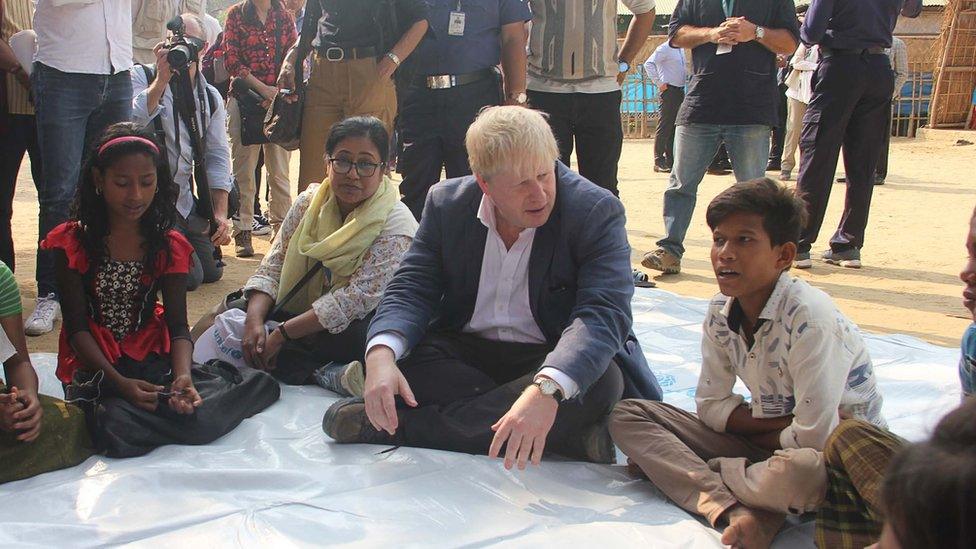 Boris Johnson with refugees