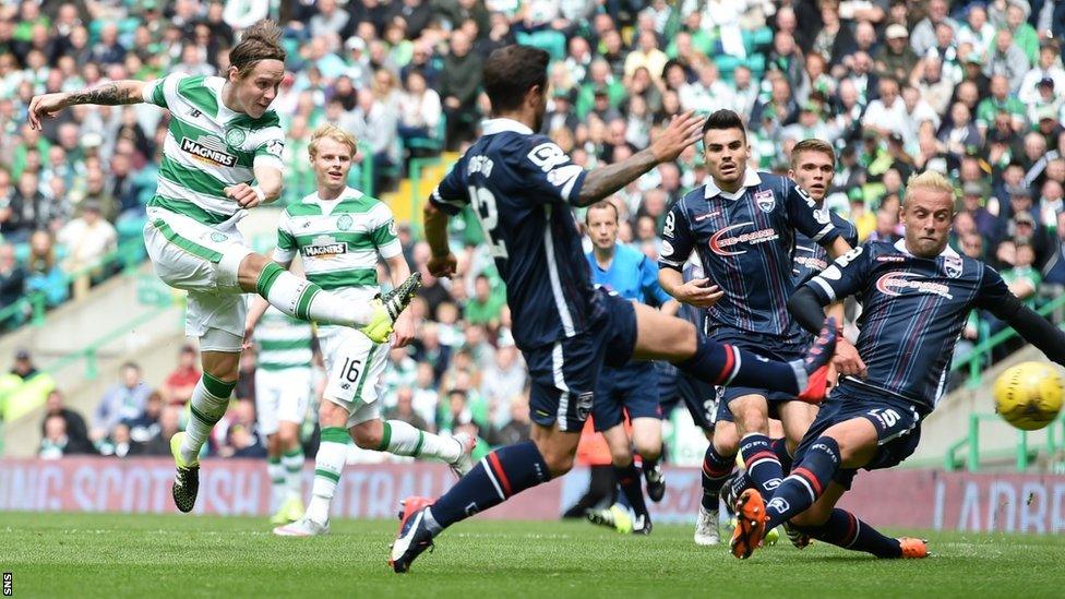 Stefan Johansen scores for Celtic against Ross County