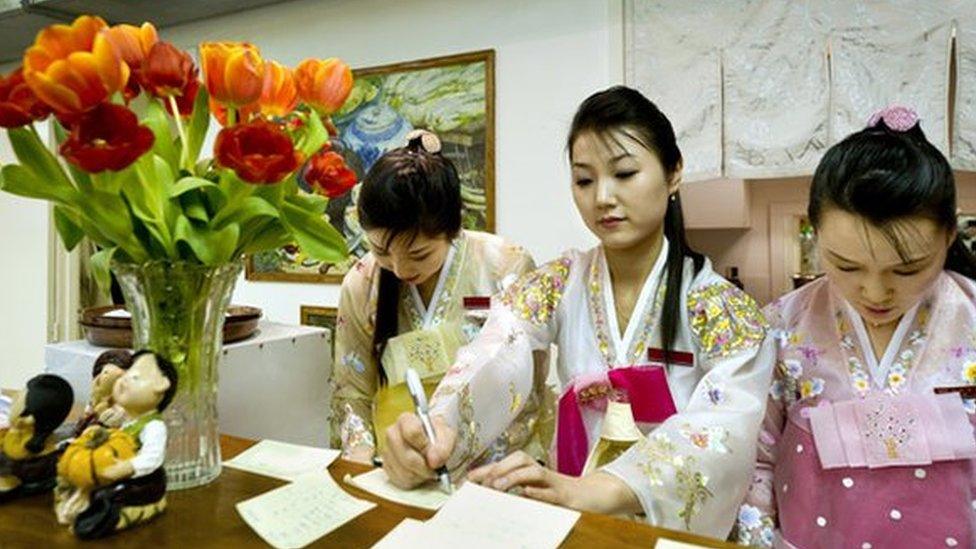 Waitresses in the Pyongyang restaurant in Amsterdam