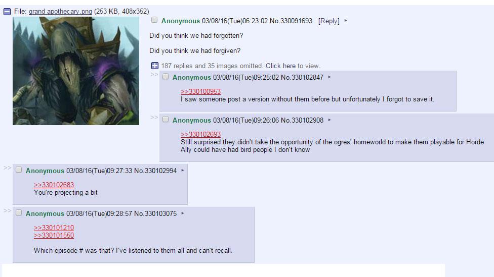 A screengrab of 4chan's /v/ channel.