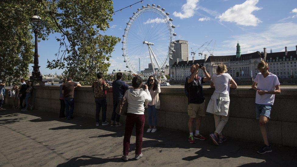 Tourists across the Thames from the London Eye