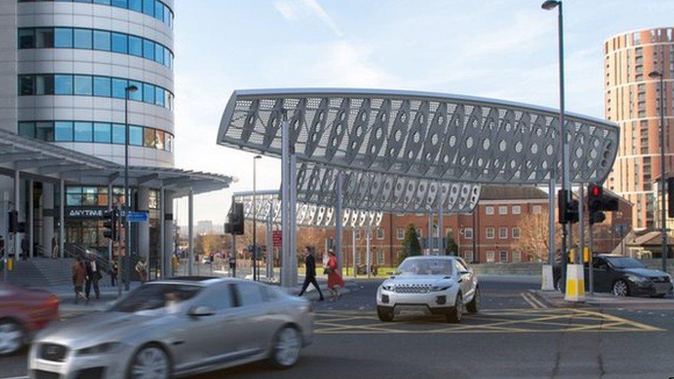 Artists' impression of the screens to block high winds around Bridgewater Place