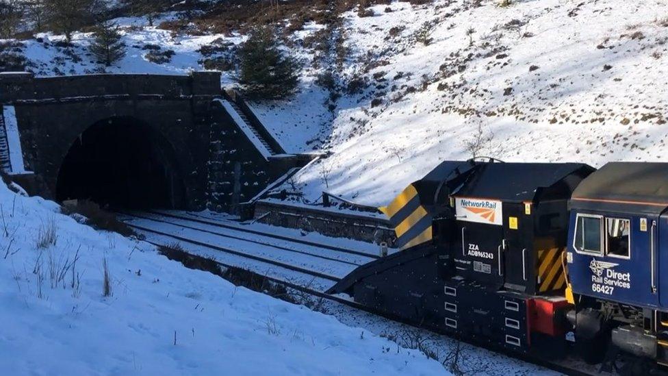 The train entering Blea Moor tunnel to remove dangerous icicles